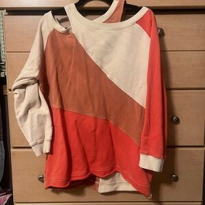Boutique Orange and Cream Colorblock Top